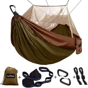 Camping Hammock, Portable Double Hammock with Net, 2 Person Hammock Tent with 2 * 10ft Straps, Best for Outdoor Hiking Survival Travel