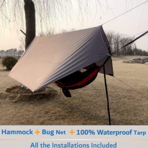 Camping Hammock, Portable Double Hammock with Net, 2 Person Hammock Tent with 2 * 10ft Straps, Best for Outdoor Hiking Survival Travel