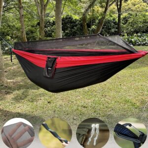 Camping Hammock, Portable Double Hammock with Net, 2 Person Hammock Tent with 2 * 10ft Straps, Best for Outdoor Hiking Survival Travel