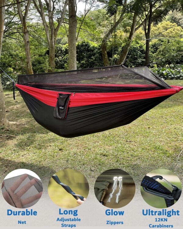 Camping Hammock, Portable Double Hammock with Net, 2 Person Hammock Tent with 2 * 10ft Straps, Best for Outdoor Hiking Survival Travel - Image 27