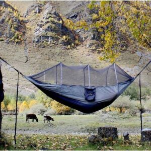 Camping Hammock, Portable Double Hammock with Net, 2 Person Hammock Tent with 2 * 10ft Straps, Best for Outdoor Hiking Survival Travel