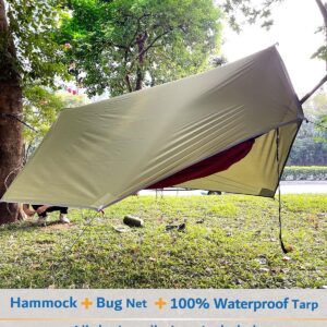 Camping Hammock, Portable Double Hammock with Net, 2 Person Hammock Tent with 2 * 10ft Straps, Best for Outdoor Hiking Survival Travel