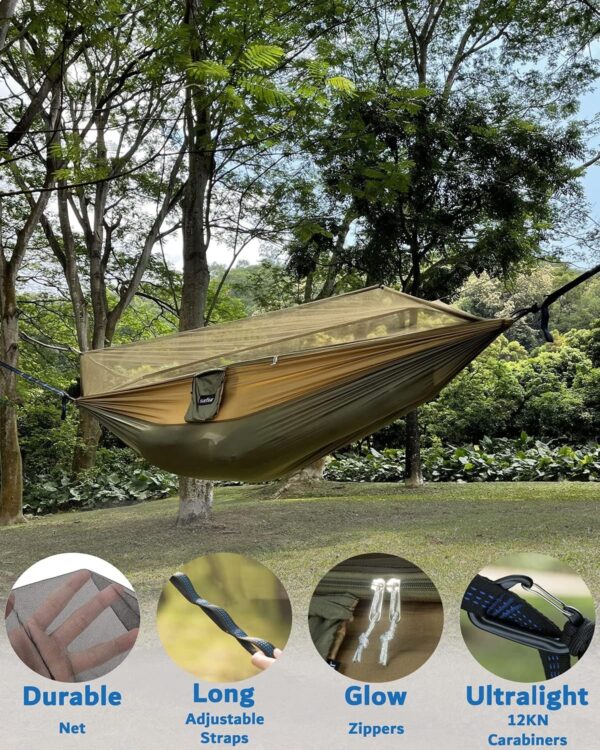 Camping Hammock, Portable Double Hammock with Net, 2 Person Hammock Tent with 2 * 10ft Straps, Best for Outdoor Hiking Survival Travel - Image 36