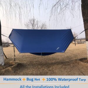 Camping Hammock, Portable Double Hammock with Net, 2 Person Hammock Tent with 2 * 10ft Straps, Best for Outdoor Hiking Survival Travel