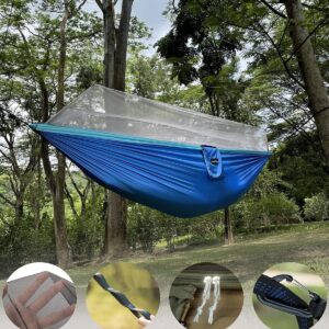 Camping Hammock, Portable Double Hammock with Net, 2 Person Hammock Tent with 2 * 10ft Straps, Best for Outdoor Hiking Survival Travel