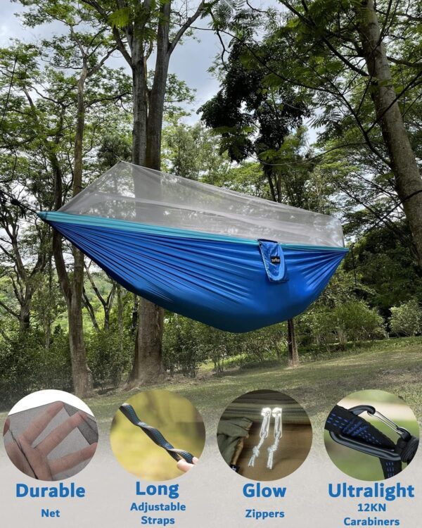 Camping Hammock, Portable Double Hammock with Net, 2 Person Hammock Tent with 2 * 10ft Straps, Best for Outdoor Hiking Survival Travel - Image 41