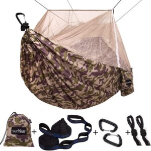 Camping Hammock, Portable Double Hammock with Net, 2 Person Hammock Tent with 2 * 10ft Straps, Best for Outdoor Hiking Survival Travel