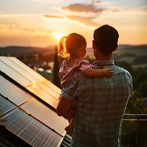 dad and daughter with solar panel