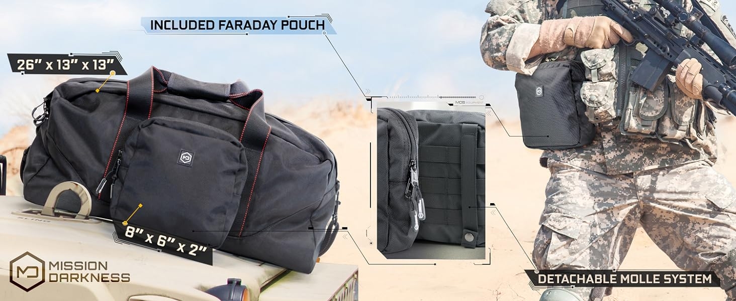 Mission Darkness molle compatible faraday bag pouch attaches to tactical webbing rf signal blocking