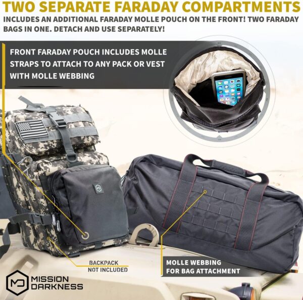 Mission Darkness X2 Faraday Duffel Bag + Detachable MOLLE Faraday Pouch (Gen 2) // Military-Grade RF Shielding for Large Electronics & Mobile Devices // Digital Forensics Signal Isolation Data Privacy - Image 13