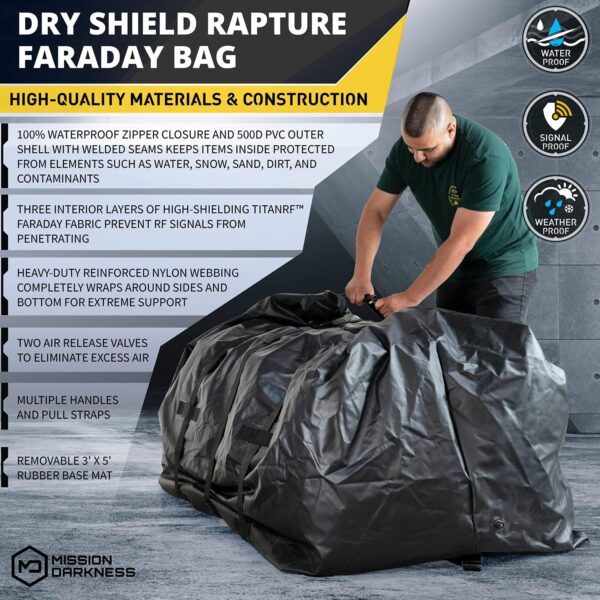 Mission Darkness Dry Shield Rapture Faraday Bag 1,060L Capacity // Durable Waterproof Cover Shields Generators & Extra-Large Electronics from RF Signals EMP CME Solar Flares - Image 3