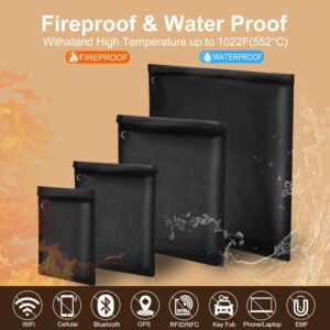 4 Pack Faraday Bags Emp Proof Bag, Faraday Cages for Laptops & Tablets & Phones & Car Keys, Fireproof & Waterproof Faraday Key Fob Protector for Anti-Theft Anti-Tracking RFID Signal Blocker Bag, Black